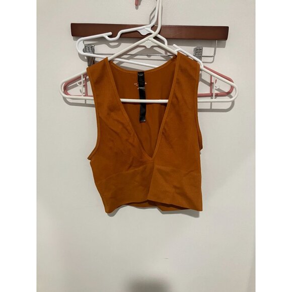 Out From Under Women's V-Neck Ribbed Crop Top, Burnt Orange, Large - Picture 1 of 3